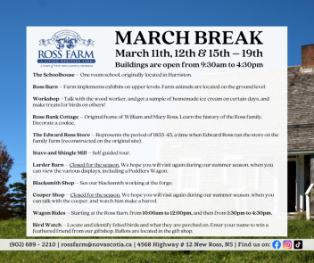 Graphic with the text March Break at Ross Farm.