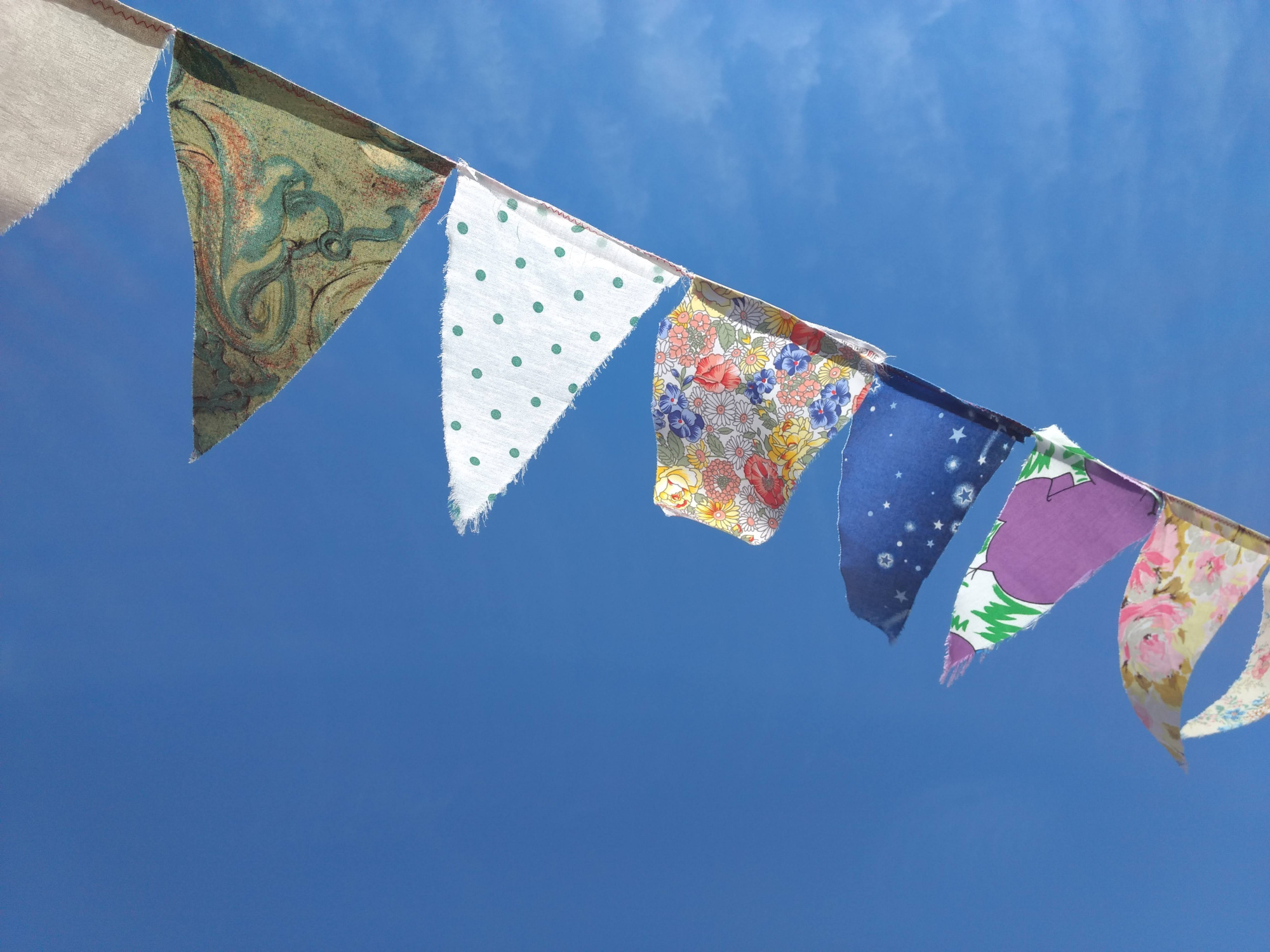 Handmade cloth triangular bunting.